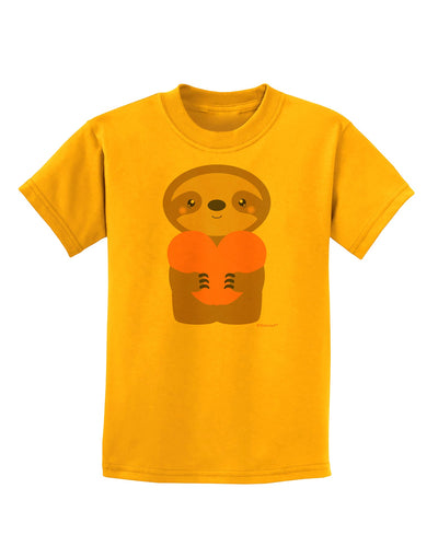 Cute Valentine Sloth Holding Heart Childrens T-Shirt by TooLoud-Childrens T-Shirt-TooLoud-Gold-X-Small-Davson Sales