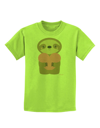 Cute Valentine Sloth Holding Heart Childrens T-Shirt by TooLoud-Childrens T-Shirt-TooLoud-Lime-Green-X-Small-Davson Sales