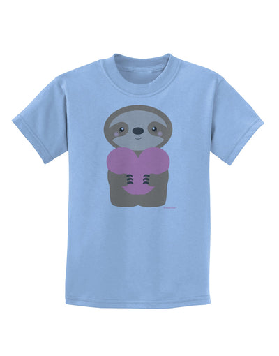 Cute Valentine Sloth Holding Heart Childrens T-Shirt by TooLoud-Childrens T-Shirt-TooLoud-Light-Blue-X-Small-Davson Sales