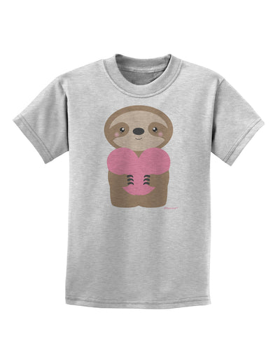 Cute Valentine Sloth Holding Heart Childrens T-Shirt by TooLoud-Childrens T-Shirt-TooLoud-AshGray-X-Small-Davson Sales