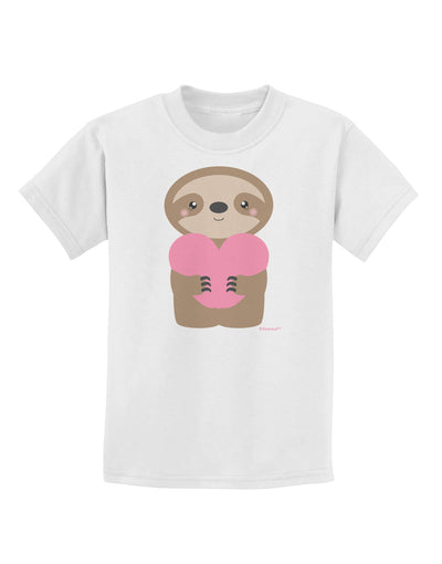 Cute Valentine Sloth Holding Heart Childrens T-Shirt by TooLoud-Childrens T-Shirt-TooLoud-White-X-Small-Davson Sales