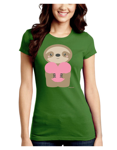 Cute Valentine Sloth Holding Heart Juniors Crew Dark T-Shirt by TooLoud-T-Shirts Juniors Tops-TooLoud-Kiwi-Green-Juniors Fitted X-Small-Davson Sales