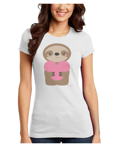 Cute Valentine Sloth Holding Heart Juniors T-Shirt by TooLoud