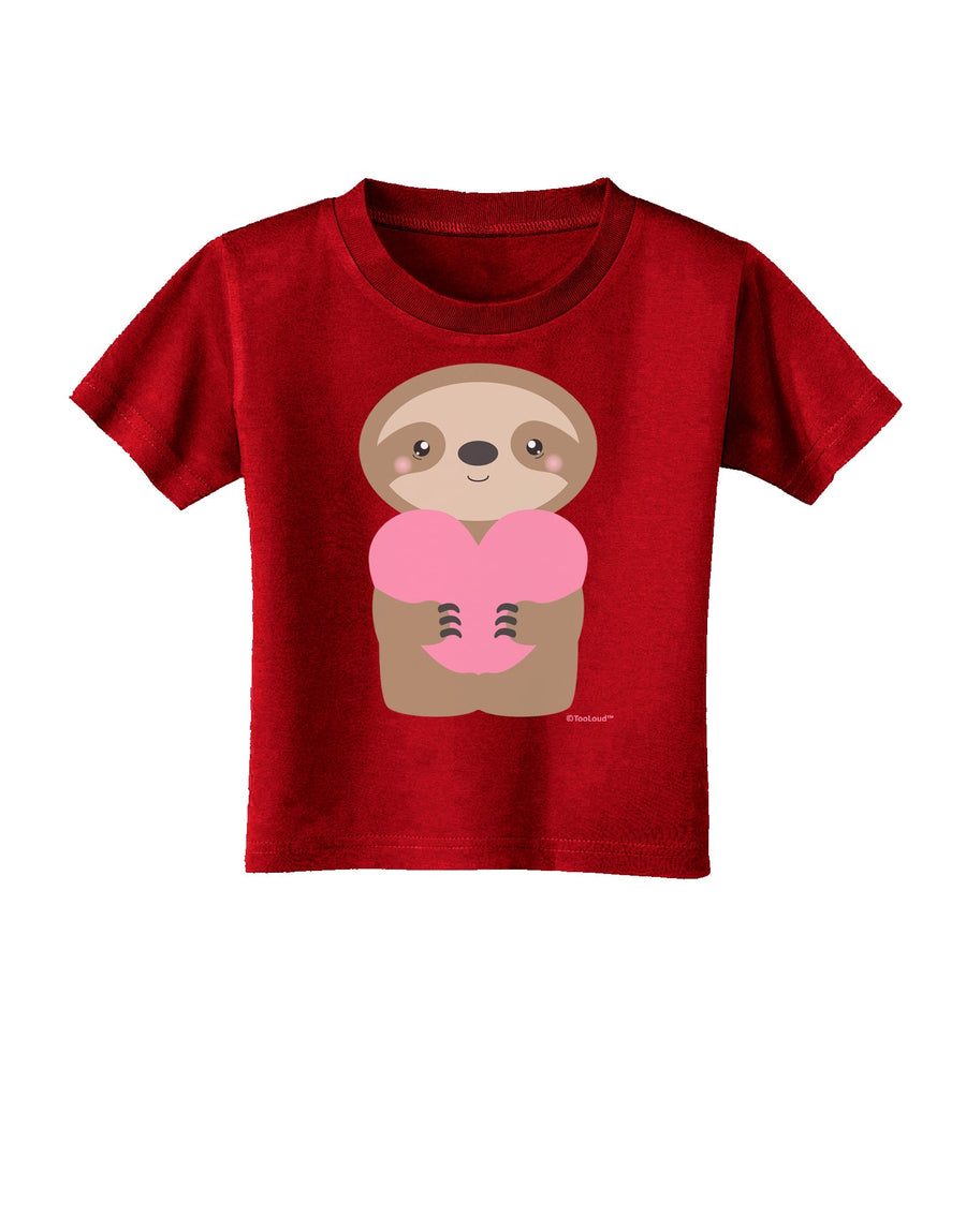 Cute Valentine Sloth Holding Heart Toddler T-Shirt Dark by TooLoud-Toddler T-Shirt-TooLoud-Black-2T-Davson Sales