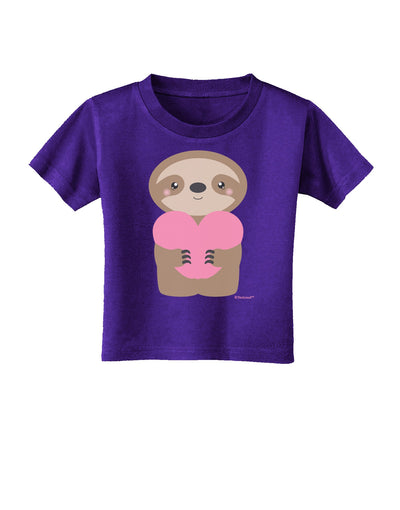 Cute Valentine Sloth Holding Heart Toddler T-Shirt Dark by TooLoud-Toddler T-Shirt-TooLoud-Purple-2T-Davson Sales