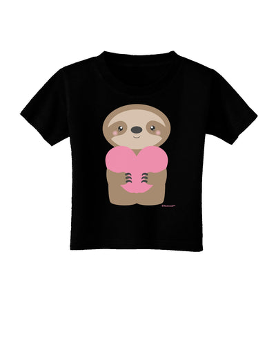 Cute Valentine Sloth Holding Heart Toddler T-Shirt Dark by TooLoud-Toddler T-Shirt-TooLoud-Black-2T-Davson Sales