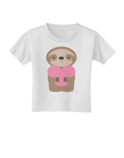 Cute Valentine Sloth Holding Heart Toddler T-Shirt by TooLoud-Toddler T-Shirt-TooLoud-White-2T-Davson Sales