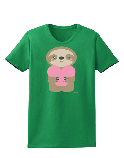 Cute Valentine Sloth Holding Heart Womens Dark T-Shirt by TooLoud-Womens T-Shirt-TooLoud-Kelly-Green-X-Small-Davson Sales