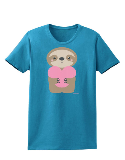 Cute Valentine Sloth Holding Heart Womens Dark T-Shirt by TooLoud-Womens T-Shirt-TooLoud-Turquoise-X-Small-Davson Sales