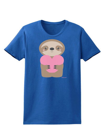 Cute Valentine Sloth Holding Heart Womens Dark T-Shirt by TooLoud-Womens T-Shirt-TooLoud-Royal-Blue-X-Small-Davson Sales