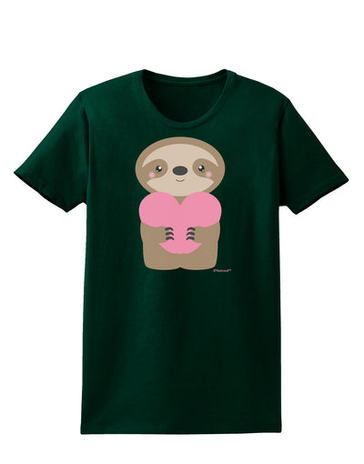 Cute Valentine Sloth Holding Heart Womens Dark T-Shirt by TooLoud-Womens T-Shirt-TooLoud-Forest-Green-Small-Davson Sales