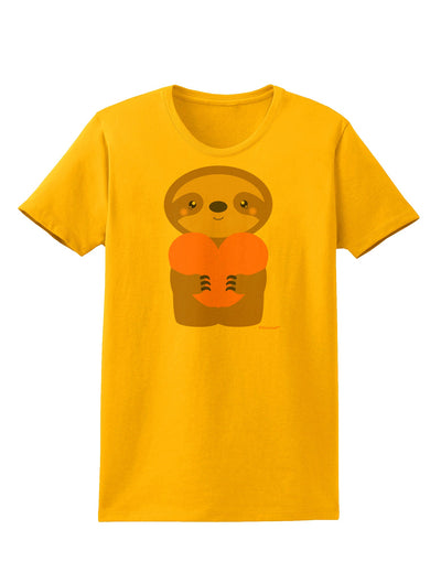 Cute Valentine Sloth Holding Heart Womens T-Shirt by TooLoud-Womens T-Shirt-TooLoud-Gold-X-Small-Davson Sales