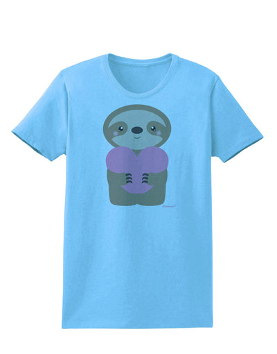 Cute Valentine Sloth Holding Heart Womens T-Shirt by TooLoud-Womens T-Shirt-TooLoud-Aquatic-Blue-X-Small-Davson Sales