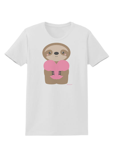 Cute Valentine Sloth Holding Heart Womens T-Shirt by TooLoud-Womens T-Shirt-TooLoud-White-X-Small-Davson Sales