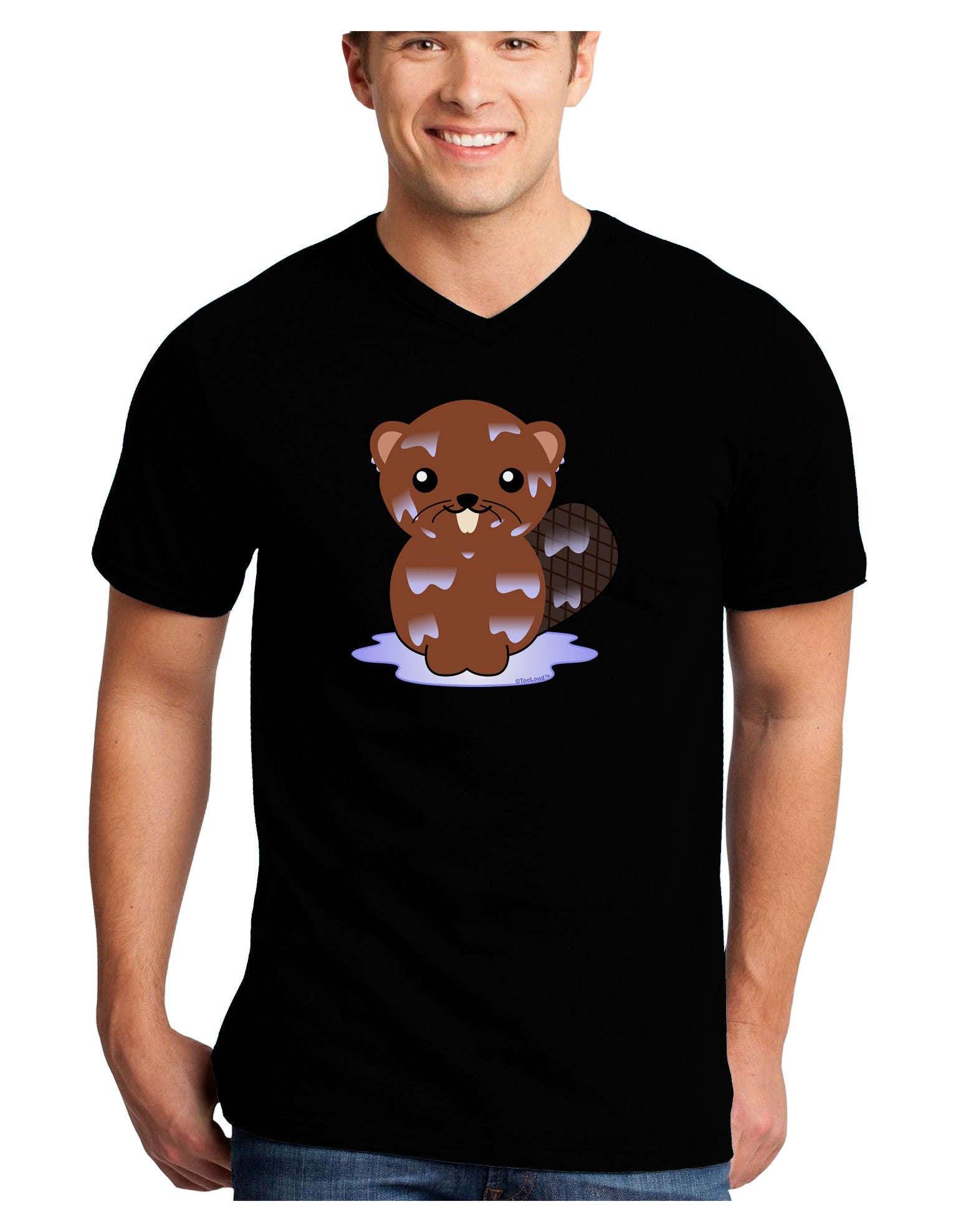 Cute Wet Beaver Adult Dark V-Neck T-Shirt-TooLoud-Black-Small-Davson Sales