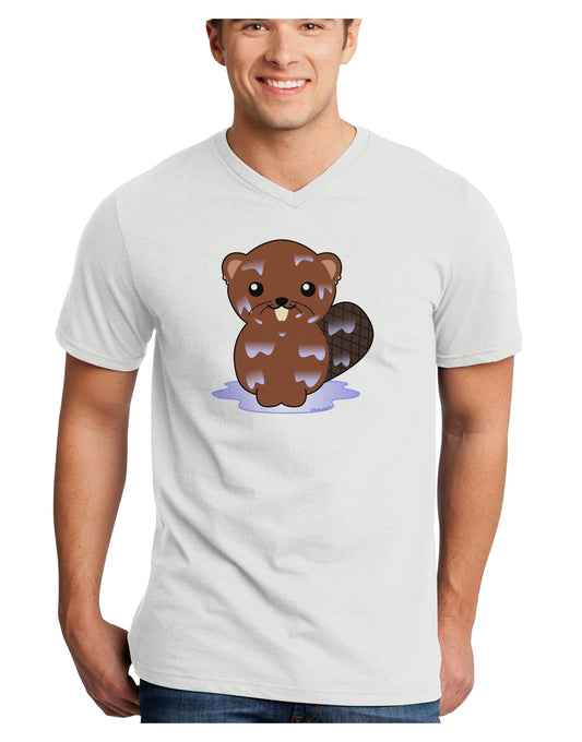 Cute Wet Beaver Adult V-Neck T-shirt-Mens V-Neck T-Shirt-TooLoud-White-Small-Davson Sales