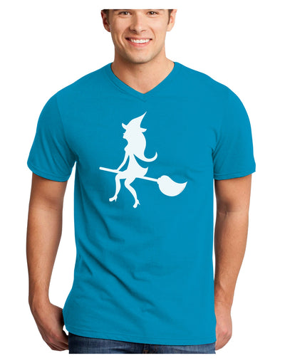 Cute Witch on Broom Silhouette Halloween Adult Dark V-Neck T-Shirt-TooLoud-Turquoise-Small-Davson Sales