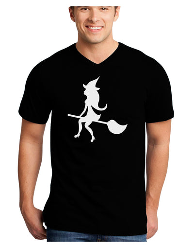 Cute Witch on Broom Silhouette Halloween Adult Dark V-Neck T-Shirt-TooLoud-Black-Small-Davson Sales