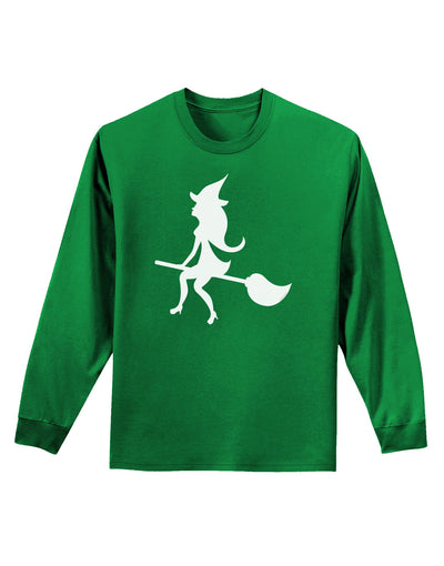 Cute Witch on Broom Silhouette Halloween Adult Long Sleeve Dark T-Shirt-TooLoud-Kelly-Green-Small-Davson Sales