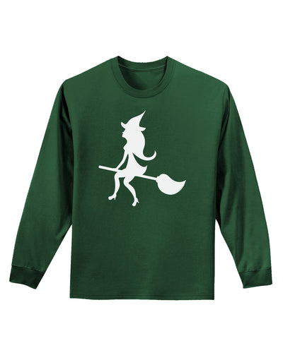 Cute Witch on Broom Silhouette Halloween Adult Long Sleeve Dark T-Shirt-TooLoud-Dark-Green-Small-Davson Sales