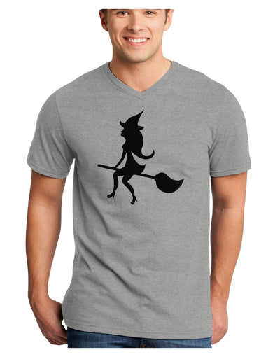 Cute Witch on Broom Silhouette Halloween Adult V-Neck T-shirt-Mens V-Neck T-Shirt-TooLoud-HeatherGray-Small-Davson Sales