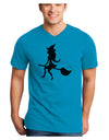 Cute Witch on Broom Silhouette Halloween Adult V-Neck T-shirt-Mens V-Neck T-Shirt-TooLoud-Turquoise-Small-Davson Sales