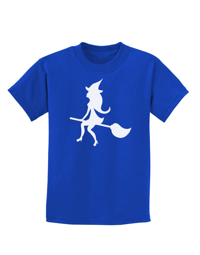 Cute Witch on Broom Silhouette Halloween Childrens Dark T-Shirt-Childrens T-Shirt-TooLoud-Royal-Blue-X-Small-Davson Sales