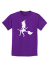 Cute Witch on Broom Silhouette Halloween Childrens Dark T-Shirt-Childrens T-Shirt-TooLoud-Purple-X-Small-Davson Sales