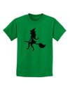 Cute Witch on Broom Silhouette Halloween Childrens T-Shirt-Childrens T-Shirt-TooLoud-Kelly-Green-X-Small-Davson Sales