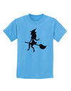 Cute Witch on Broom Silhouette Halloween Childrens T-Shirt-Childrens T-Shirt-TooLoud-Aquatic-Blue-X-Small-Davson Sales