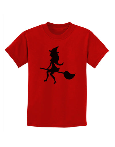 Cute Witch on Broom Silhouette Halloween Childrens T-Shirt-Childrens T-Shirt-TooLoud-Red-X-Small-Davson Sales