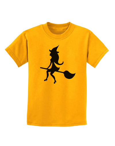 Cute Witch on Broom Silhouette Halloween Childrens T-Shirt-Childrens T-Shirt-TooLoud-Gold-X-Small-Davson Sales