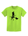 Cute Witch on Broom Silhouette Halloween Childrens T-Shirt-Childrens T-Shirt-TooLoud-Lime-Green-X-Small-Davson Sales