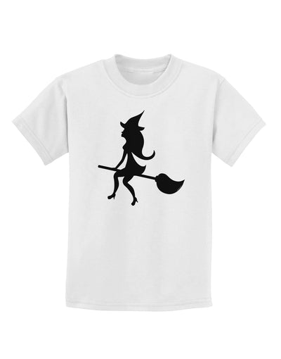 Cute Witch on Broom Silhouette Halloween Childrens T-Shirt-Childrens T-Shirt-TooLoud-White-X-Small-Davson Sales