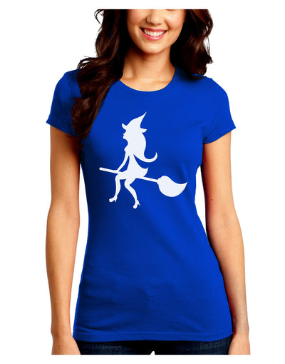 Cute Witch on Broom Silhouette Halloween Juniors Crew Dark T-Shirt-T-Shirts Juniors Tops-TooLoud-Royal-Blue-Juniors Fitted Small-Davson Sales