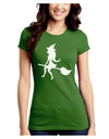 Cute Witch on Broom Silhouette Halloween Juniors Crew Dark T-Shirt-T-Shirts Juniors Tops-TooLoud-Kiwi-Green-Juniors Fitted Small-Davson Sales