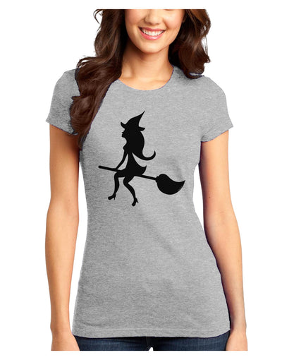 Cute Witch on Broom Silhouette Halloween Juniors T-Shirt-Womens Juniors T-Shirt-TooLoud-Ash-Gray-Juniors Fitted XS-Davson Sales