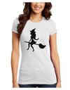 Cute Witch on Broom Silhouette Halloween Juniors T-Shirt-Womens Juniors T-Shirt-TooLoud-White-Juniors Fitted XS-Davson Sales