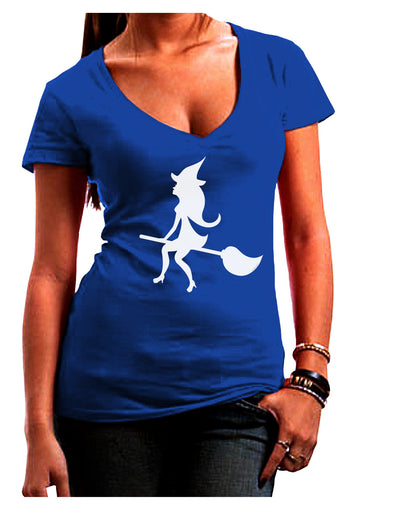 Cute Witch on Broom Silhouette Halloween Juniors V-Neck Dark T-Shirt-Womens V-Neck T-Shirts-TooLoud-Royal-Blue-Juniors Fitted Small-Davson Sales