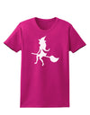 Cute Witch on Broom Silhouette Halloween Womens Dark T-Shirt-TooLoud-Hot-Pink-Small-Davson Sales