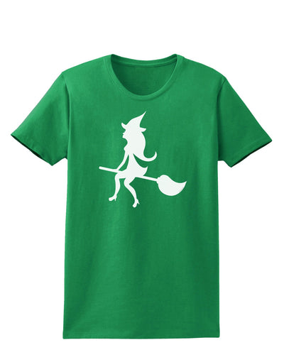 Cute Witch on Broom Silhouette Halloween Womens Dark T-Shirt-TooLoud-Kelly-Green-X-Small-Davson Sales