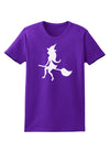 Cute Witch on Broom Silhouette Halloween Womens Dark T-Shirt-TooLoud-Purple-X-Small-Davson Sales