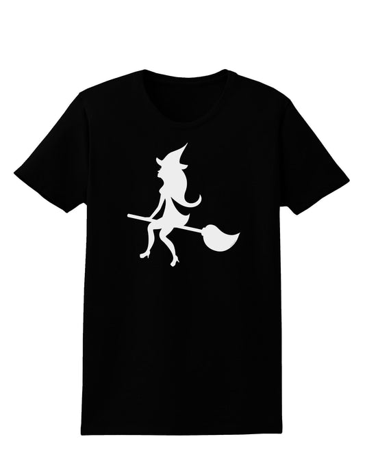 Cute Witch on Broom Silhouette Halloween Womens Dark T-Shirt-TooLoud-Black-X-Small-Davson Sales