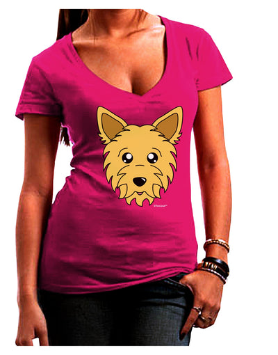 Cute Yorkshire Terrier Yorkie Dog Juniors V-Neck Dark T-Shirt by TooLoud-Womens V-Neck T-Shirts-TooLoud-Hot-Pink-Juniors Fitted Small-Davson Sales