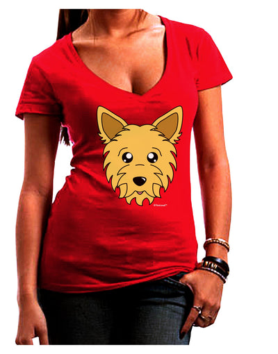 Cute Yorkshire Terrier Yorkie Dog Juniors V-Neck Dark T-Shirt by TooLoud-Womens V-Neck T-Shirts-TooLoud-Red-Juniors Fitted Small-Davson Sales