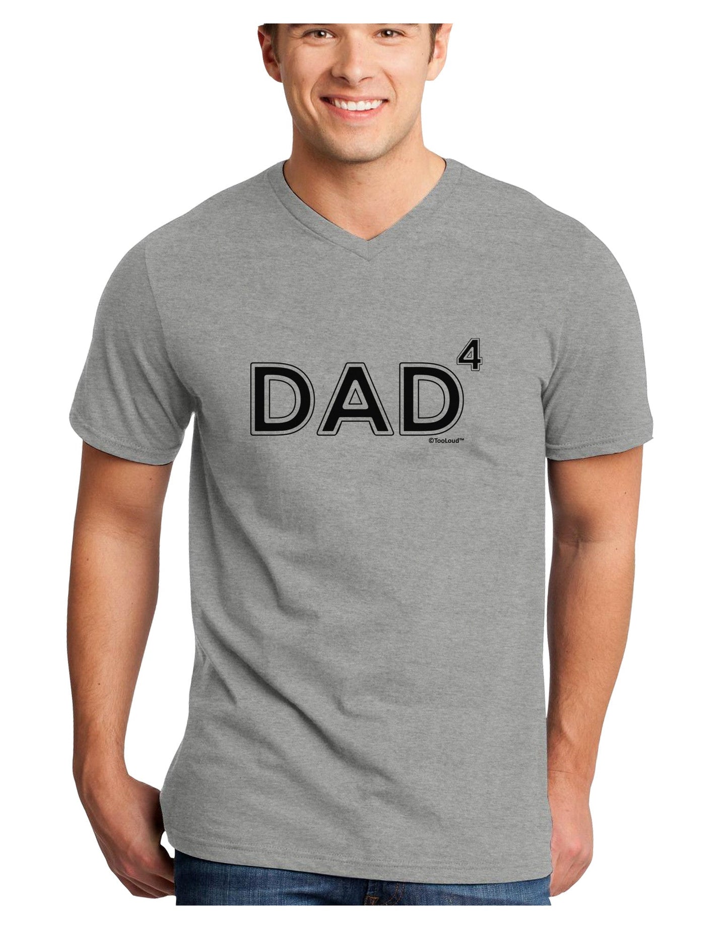 Dad to the Fourth Power - Dad of Four Adult V-Neck T-shirt-Mens V-Neck T-Shirt-TooLoud-HeatherGray-Small-Davson Sales