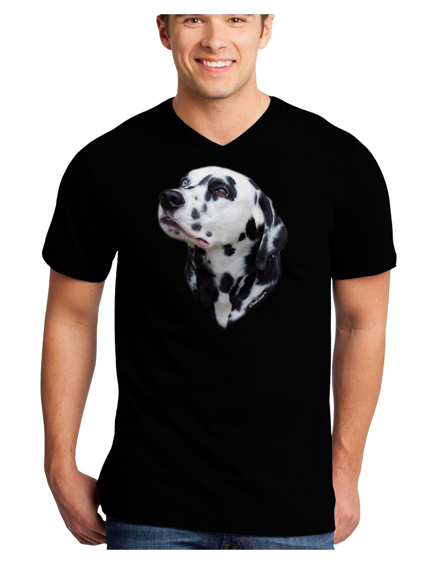 Dalmatian Portrait Adult Dark V-Neck T-Shirt by TooLoud-Mens V-Neck T-Shirt-TooLoud-Black-Small-Davson Sales
