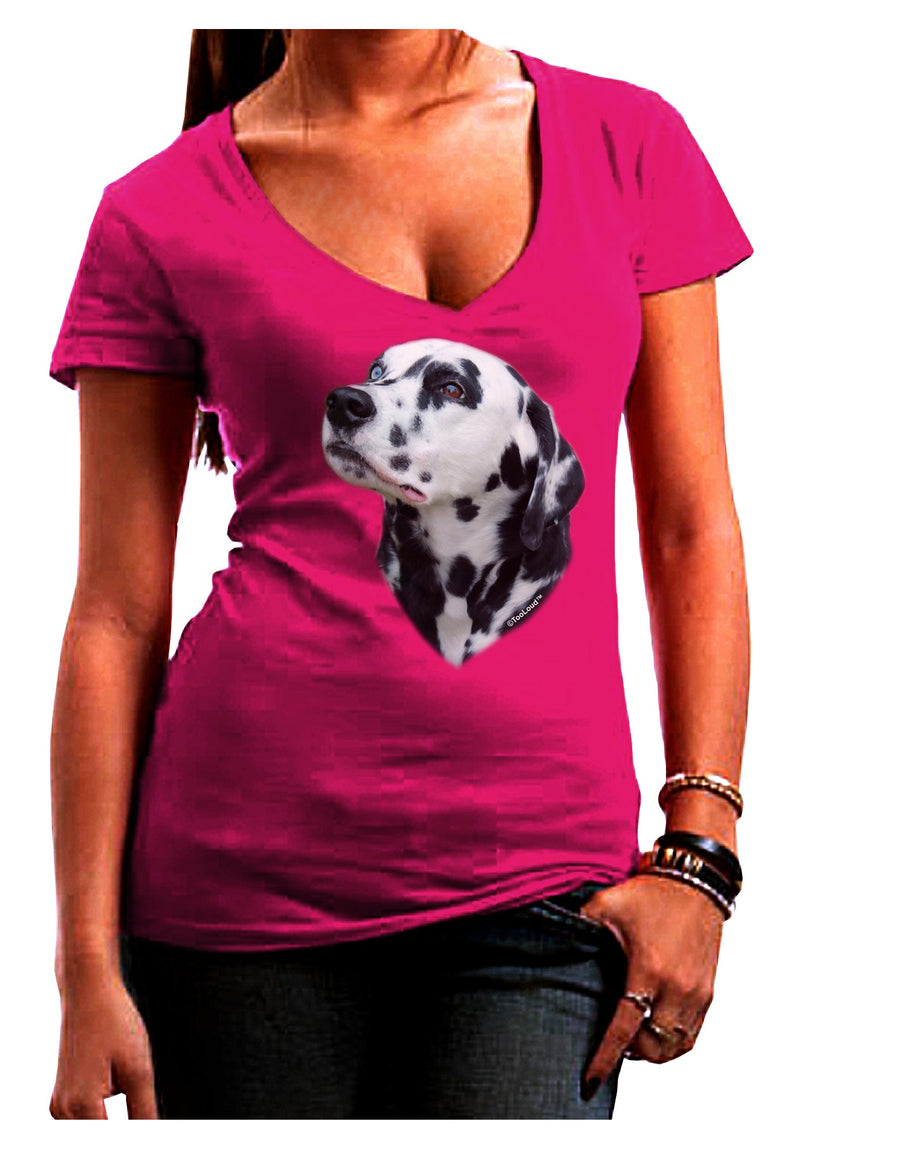 Dalmatian Portrait Juniors V-Neck Dark T-Shirt by TooLoud-Womens V-Neck T-Shirts-TooLoud-Black-Juniors Fitted Small-Davson Sales