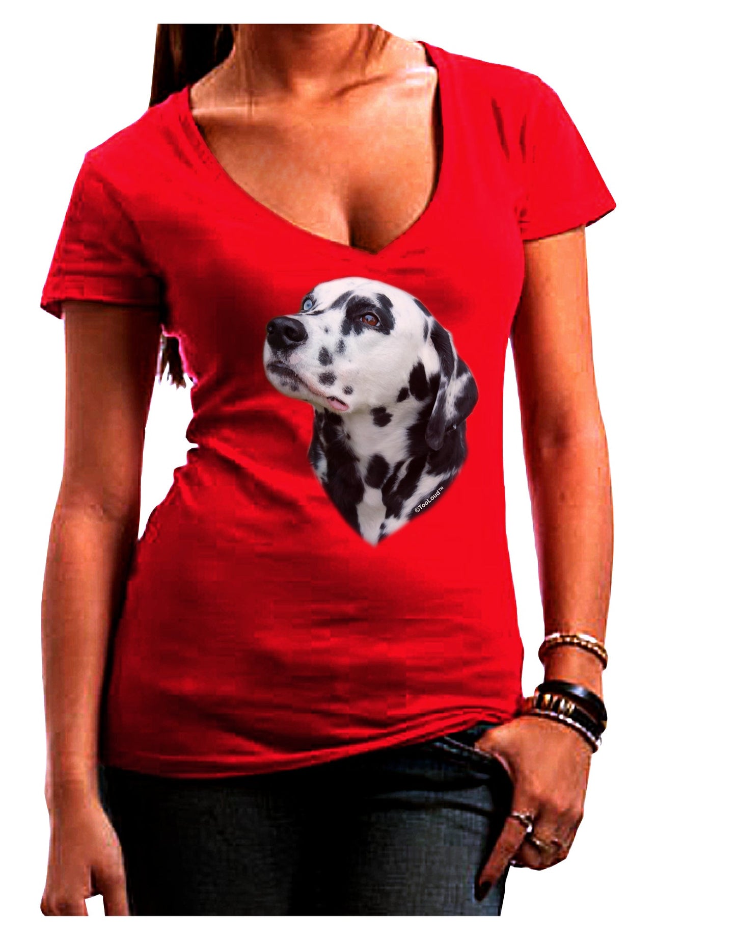 Dalmatian Portrait Juniors V-Neck Dark T-Shirt by TooLoud-Womens V-Neck T-Shirts-TooLoud-Red-Juniors Fitted Small-Davson Sales