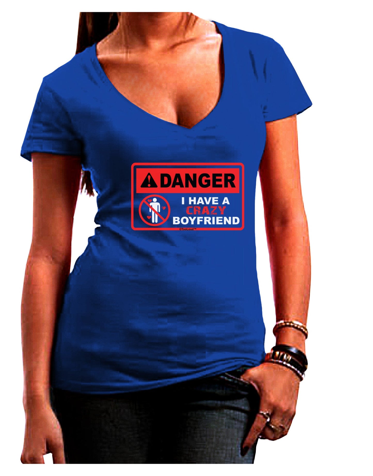 Danger - Crazy Boyfriend Womens V-Neck Dark T-Shirt-Womens V-Neck T-Shirts-TooLoud-Royal-Blue-Juniors Fitted Small-Davson Sales